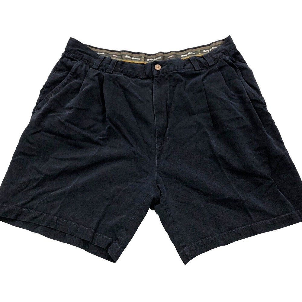 Tommy Bahama Chino Shorts Men 38 Navy Blue Twill Pleated Front Silk Beach Golf